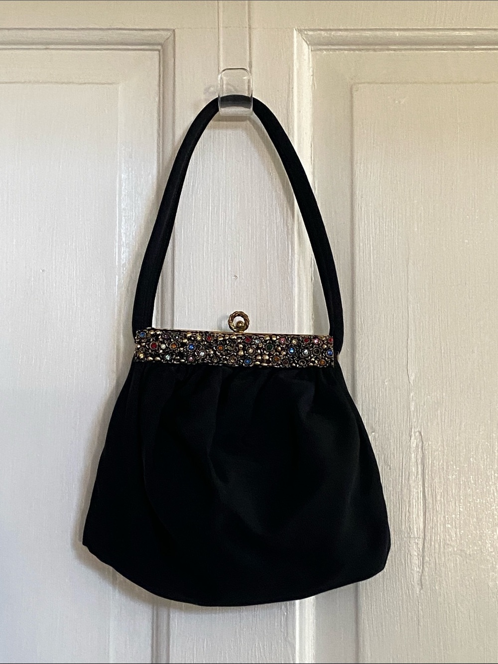 Vintage Elegant Black Evening Handbag with Jeweled Frame Guild Creations